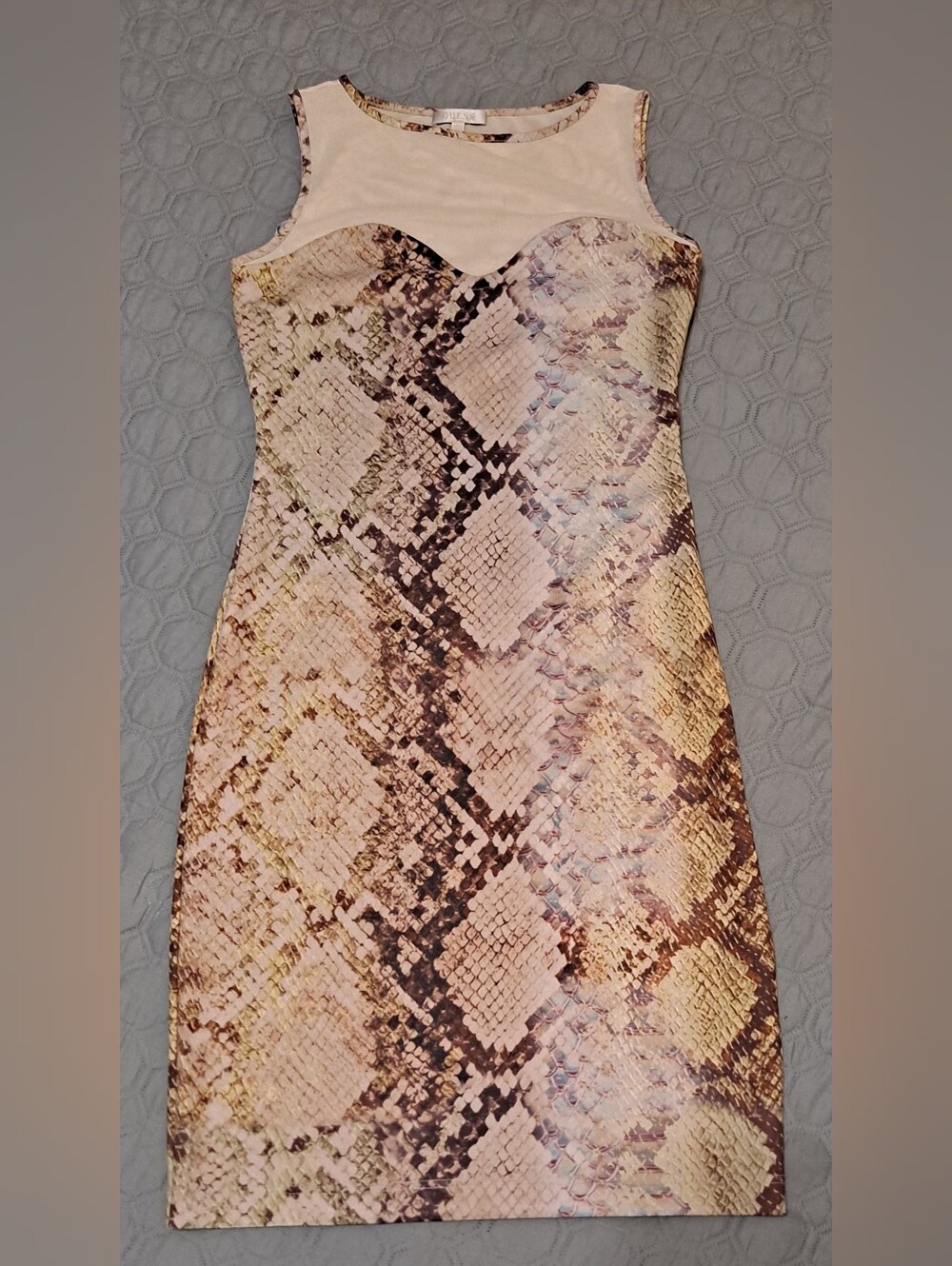 Guess Sleeveless Snake-Print Sheath Dress - Neutral Size XL